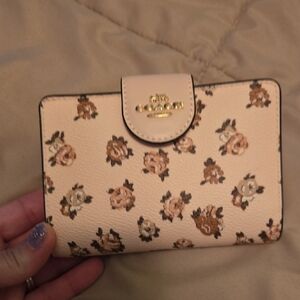 Coach Floral Pattern Wallet - Cream and Brown